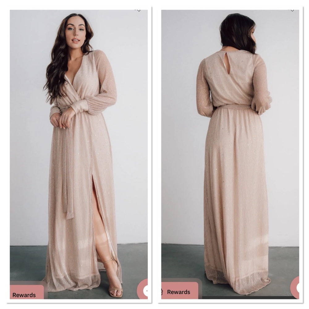 Baltic Born Abigail Sparkle Gown Dress Maxi Med Tie Waste Long Sleeve Champagne